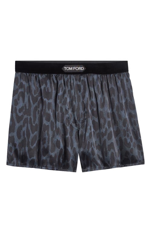 Shop Tom Ford Cheetah Print Stretch Silk Boxers In Nero Quadro