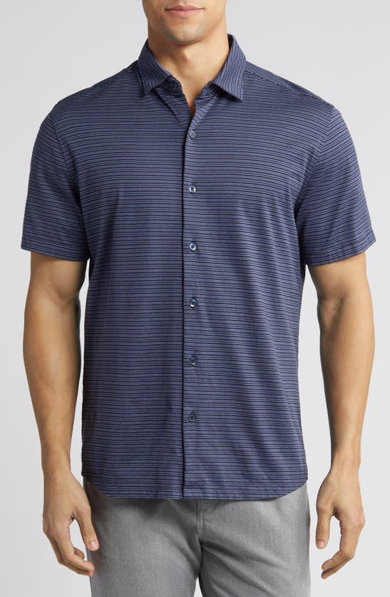 Shop Robert Barakett Warman Stripe Short Sleeve Knit Button-up Shirt In Blue