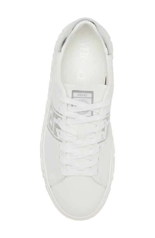Versace Greca Embroidered Low-top Sneakers In White Silver