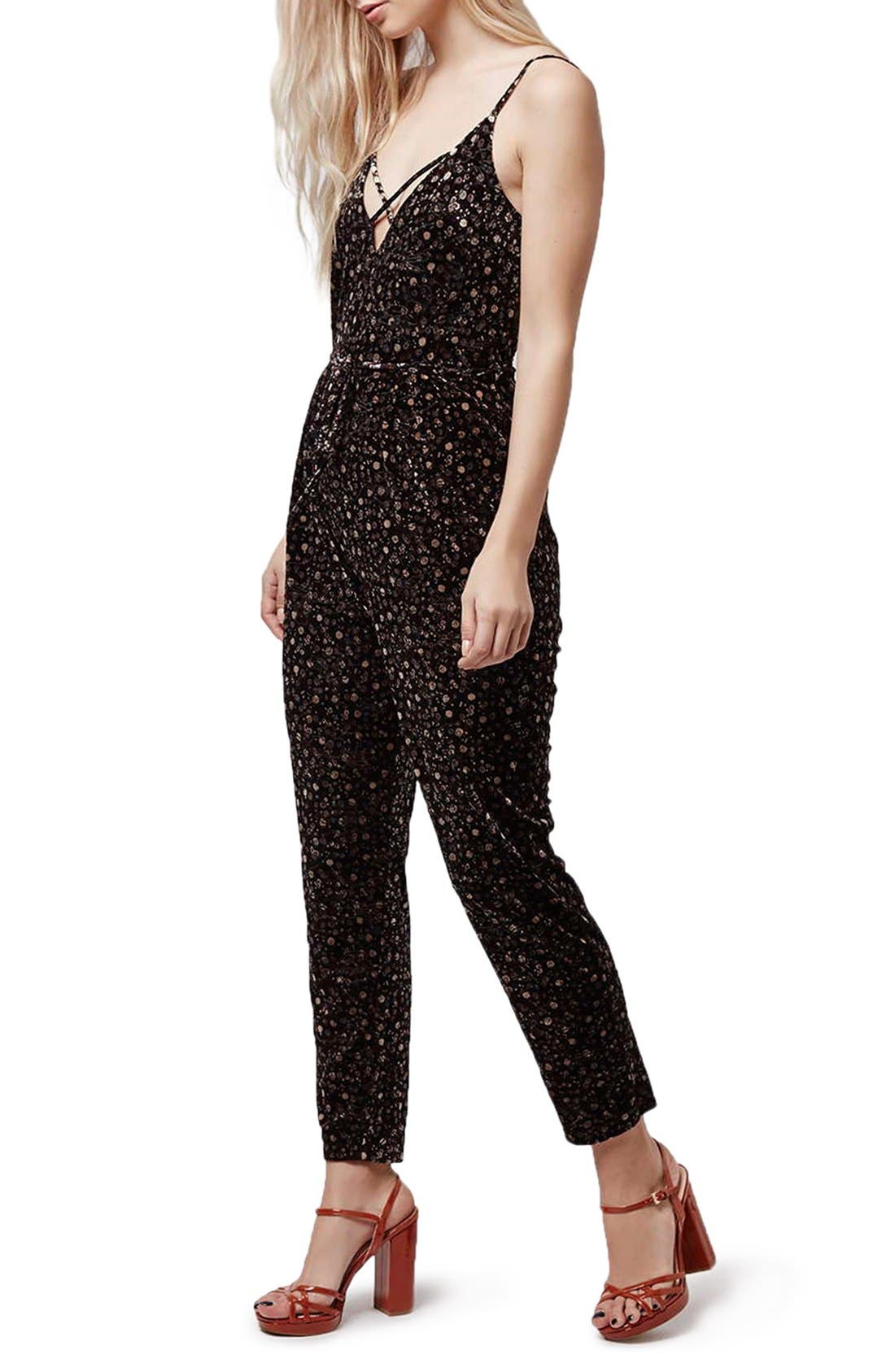 velvet jumpsuit topshop