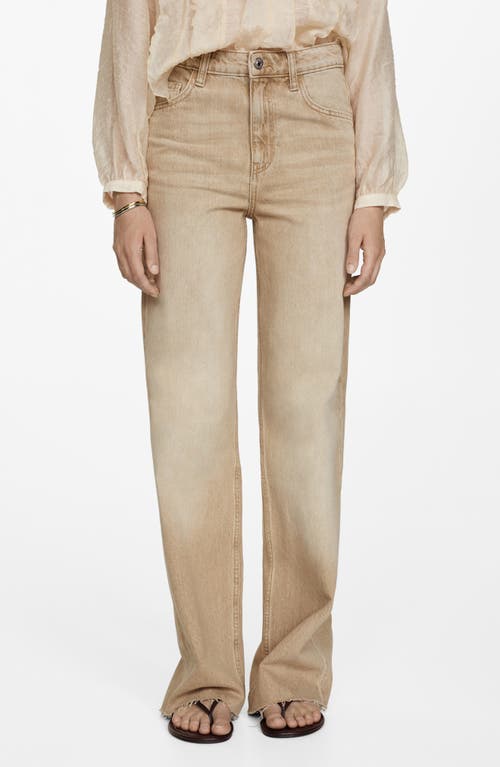 Shop Mango Raw Hem Wide Leg Jeans In Sand