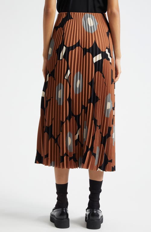 Shop Marimekko Myy Unikko Floral Pleated Midi Skirt In Brown Black Grey