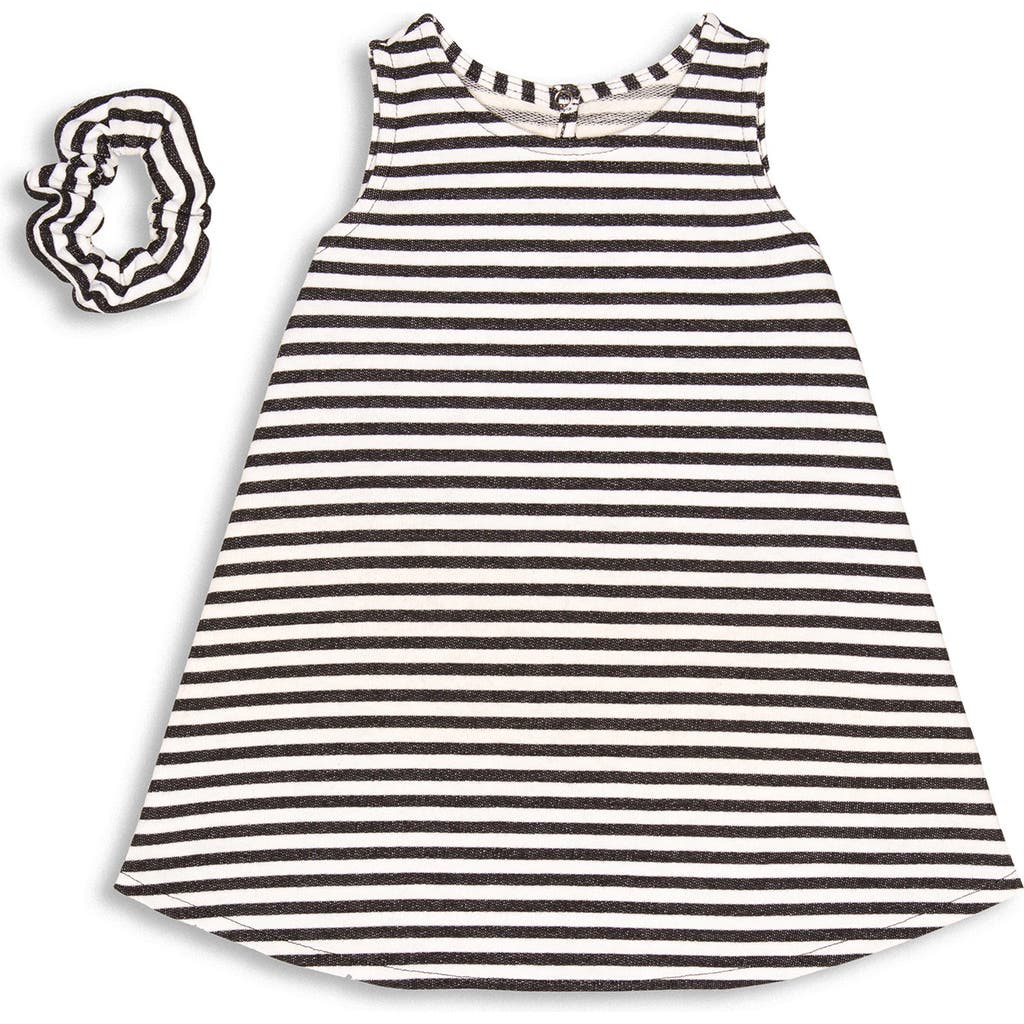 Miles And Milan Millie Stripe Dress & Scrunchie Set In Oatmeal/stripe