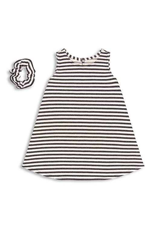 Miles and Milan Millie Stripe Dress & Scrunchie Set in Oatmeal /Stripe at Nordstrom, Size 12-18M