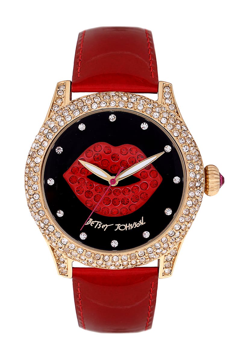 Betsey Johnson Graphic Dial Leather Strap Watch | Nordstrom