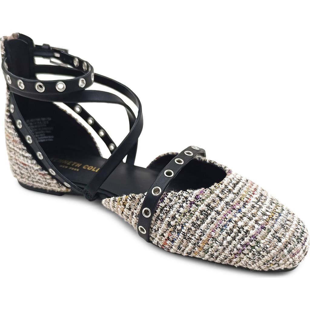 Kenneth Cole Mason Ankle Strap D'orsay Flat In Black/tan Fabric