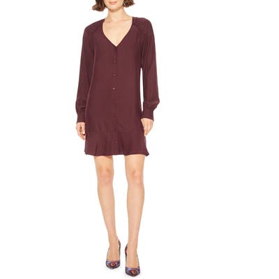 Parker Calantha Long Sleeve Silk Shift Dress, Burgundy