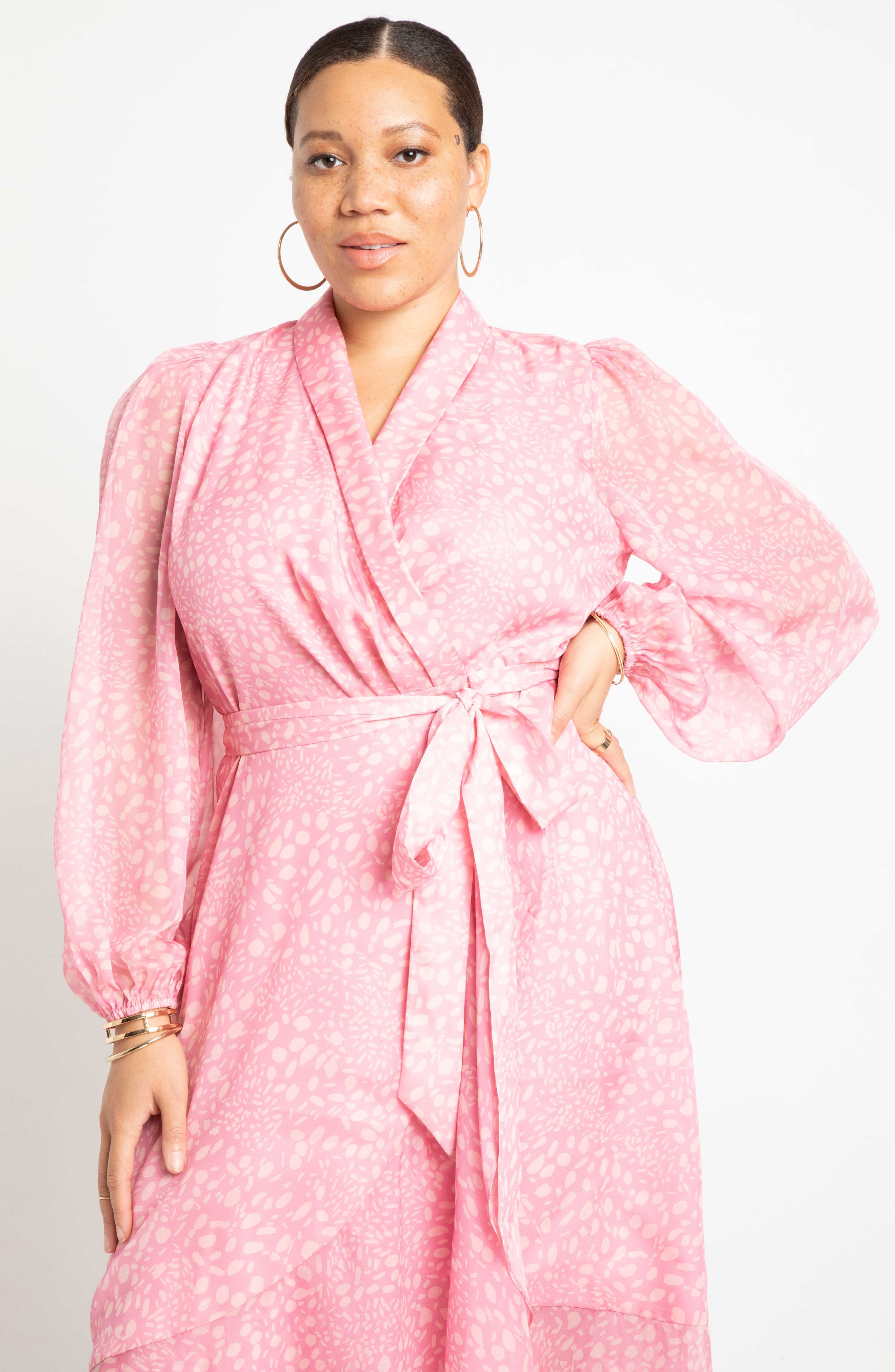 ELOQUII Long Sleeve Maxi Wrap Dress 