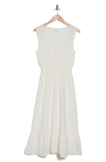Maisie Cotton Gauze Tiered Midi Dress In White