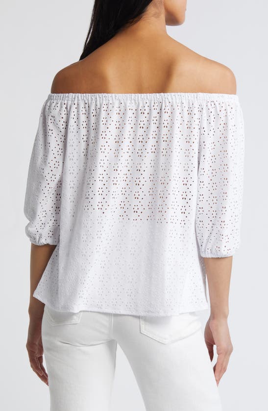 Shop Loveappella Eyelet Off The Shoulder Top In White