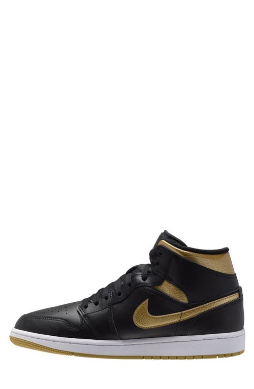 Shop Jordan Air  1 Mid Sneaker In Black/metallic Gold/white