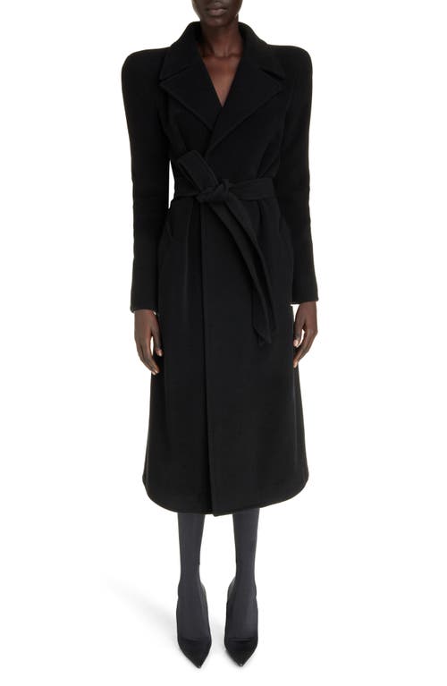 Round Shoulder Cashmere & Wool Blend Wrap Coat in Black