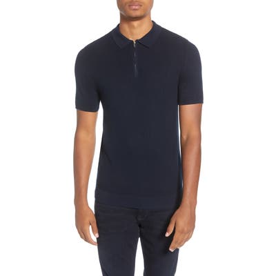 Topman Slim Fit Zip Sweater Polo, Blue