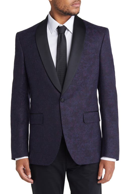 Josh Slim Fit Shawl Collar Stretch Wool Dinner Jacket in Black/Blue
