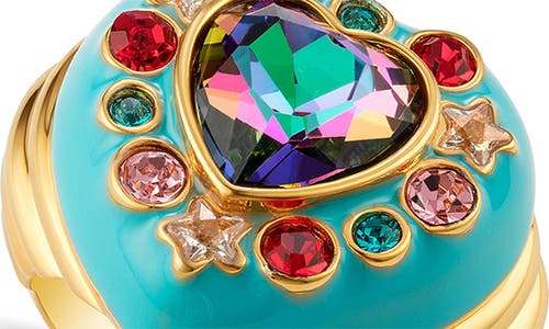 Shop July Child Gemini Baby Heart Ring In Gold/blue Enamel/swarovski
