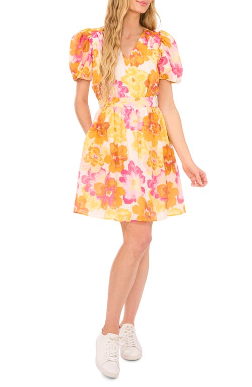 Cece Floral Puff Sleeve Dress In Radiant Yellow