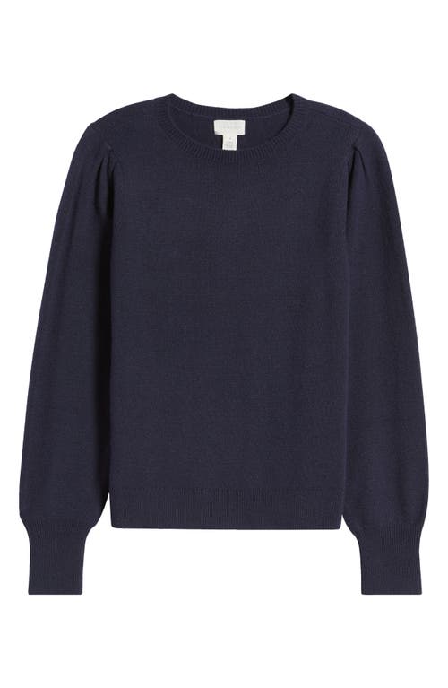 Shop Caslonr Caslon(r) Puff Sleeve Cotton Blend Crewneck Sweater In Navy Blazer