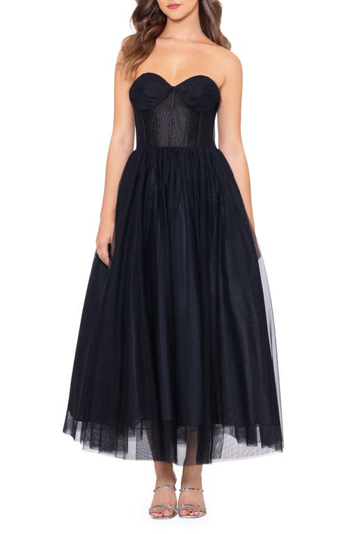 Betsy & Adam Bustier Bodice Mesh Gown Black at Nordstrom,