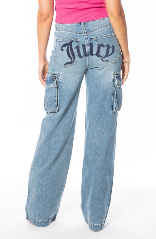 Juicy Couture Logo Wide Leg Cargo Jeans In Med Indigo Wash