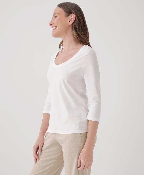 Pact Organic Cotton Softspun Scoop Neck 3/4 Sleeve Tee In White