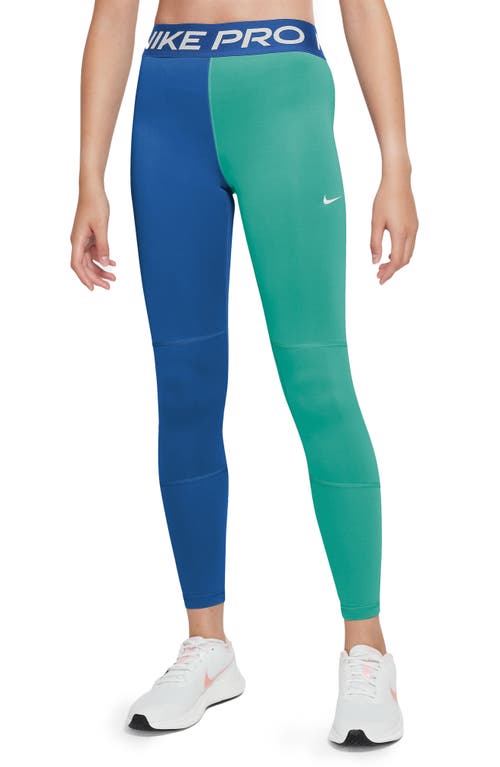 Nike Kids' Pro Leggings in Clear Jade/Royal/White at Nordstrom, Size Xl