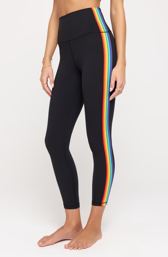 Shop Spiritual Gangster Ada Rainbow Stripe High Waist Dream Tech Jersey 7/8 Leggings In Black