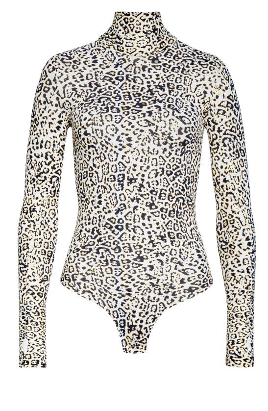 Commando Classic Turtleneck Microfiber Thong Bodysuit In Sparkle Leopard Ivor