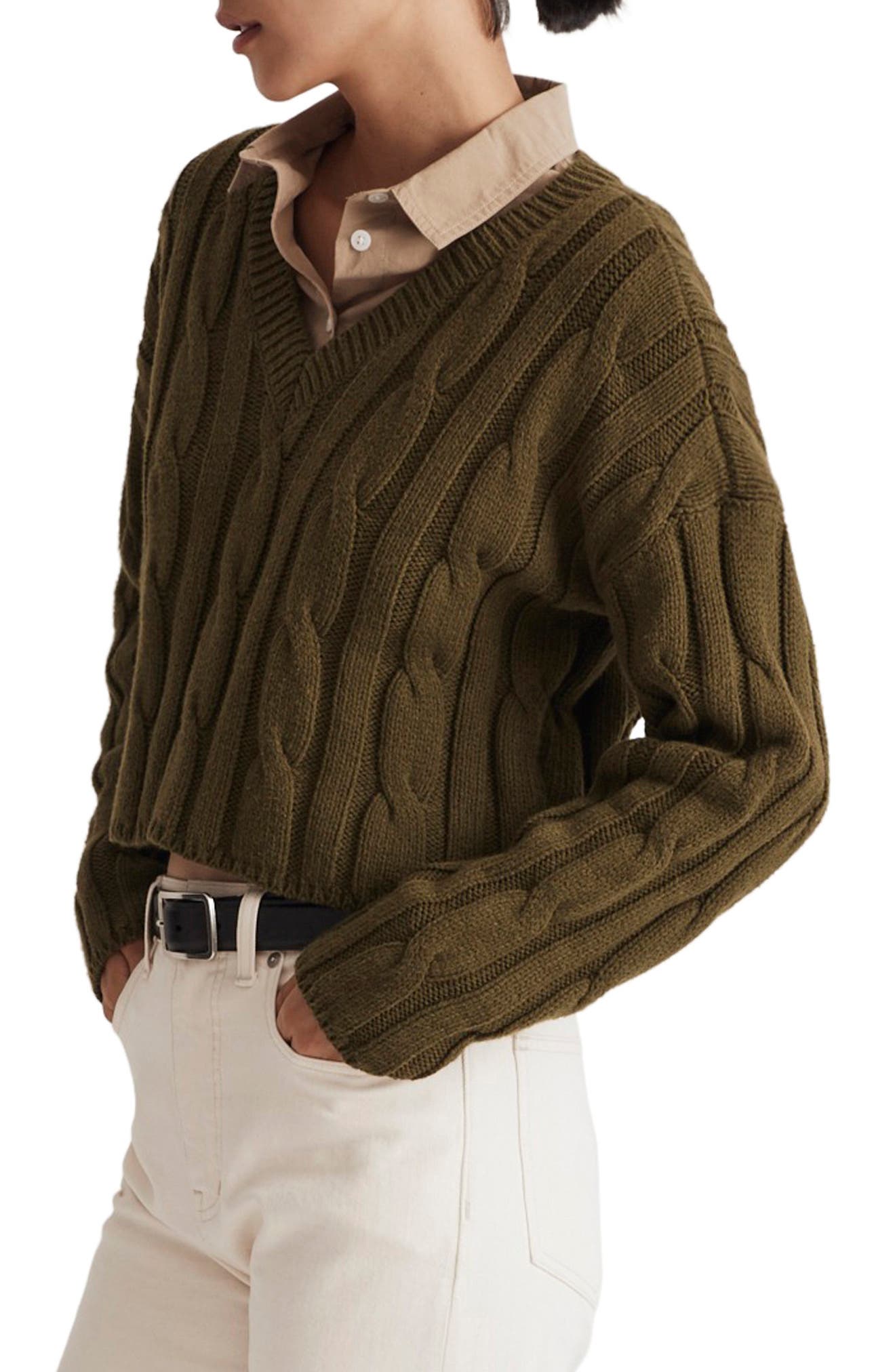Madewell Cable Knit VNeck Crop Sweater Nordstrom