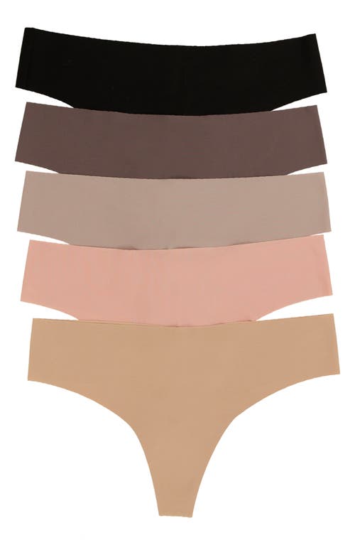 Shop Felina Hint Of Skin Assorted 5-pack Thongs In Black/sphinx/rose