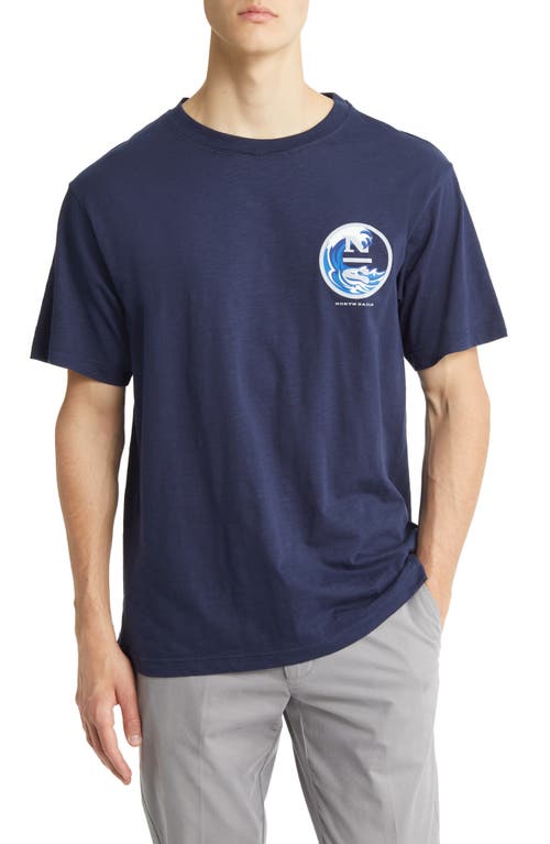 Wave Cotton Graphic T-Shirt in Navy