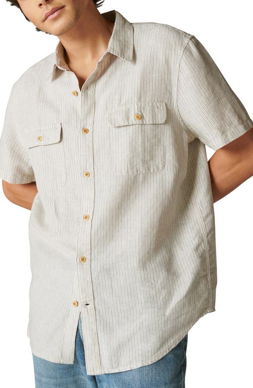 Lucky Brand Stripe Short Sleeve Linen & Cotton Button-Up Workshirt Natural at Nordstrom,