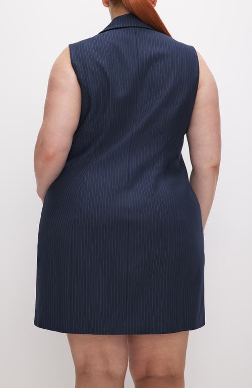 Good American Stripe Sleeveless Double Breasted Ponte Knit Blazer Minidress In Ink Stripe001