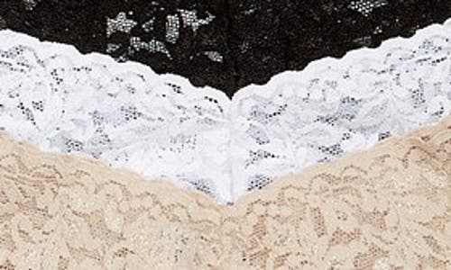 Hanky Panky Signature Set Of Three Low-rise Stretch-lace Thongs In Black/white/chai