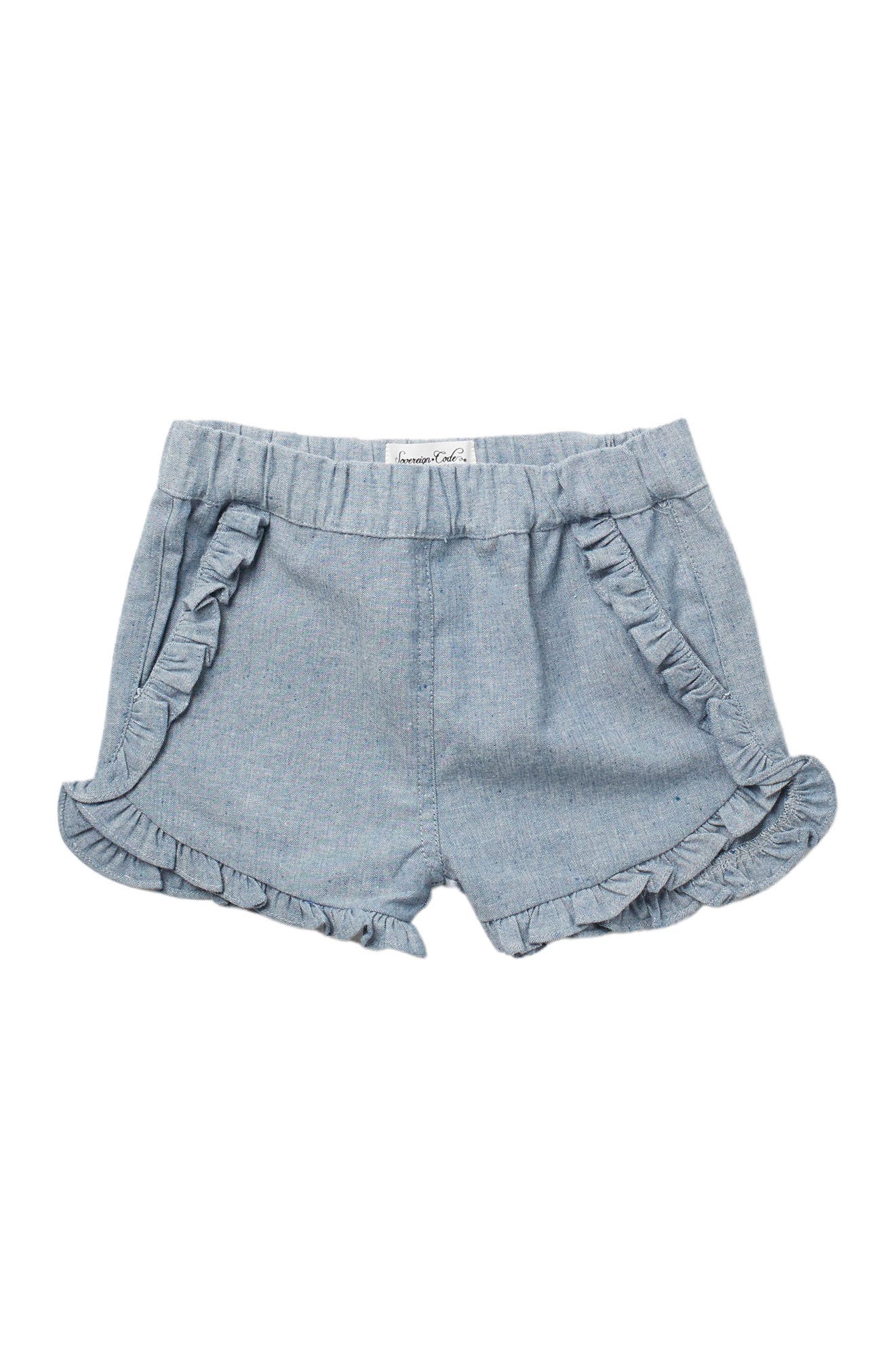 Sovereign Code Kids' Chella Ruffle Trim Shorts In Blue Chambray