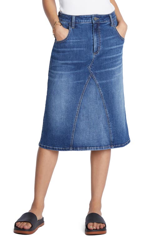 Pieced Denim Midi Skirt in Lake Blue