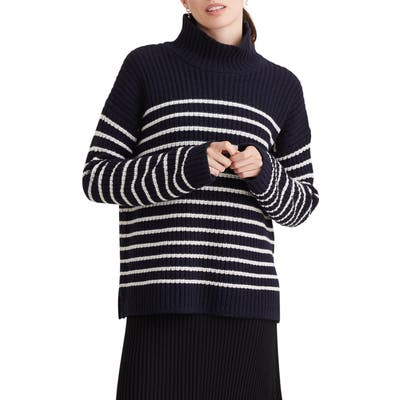 Alex Mill Seattle Stripe Mock Neck Merino Wool & Cashmere Sweater, Blue