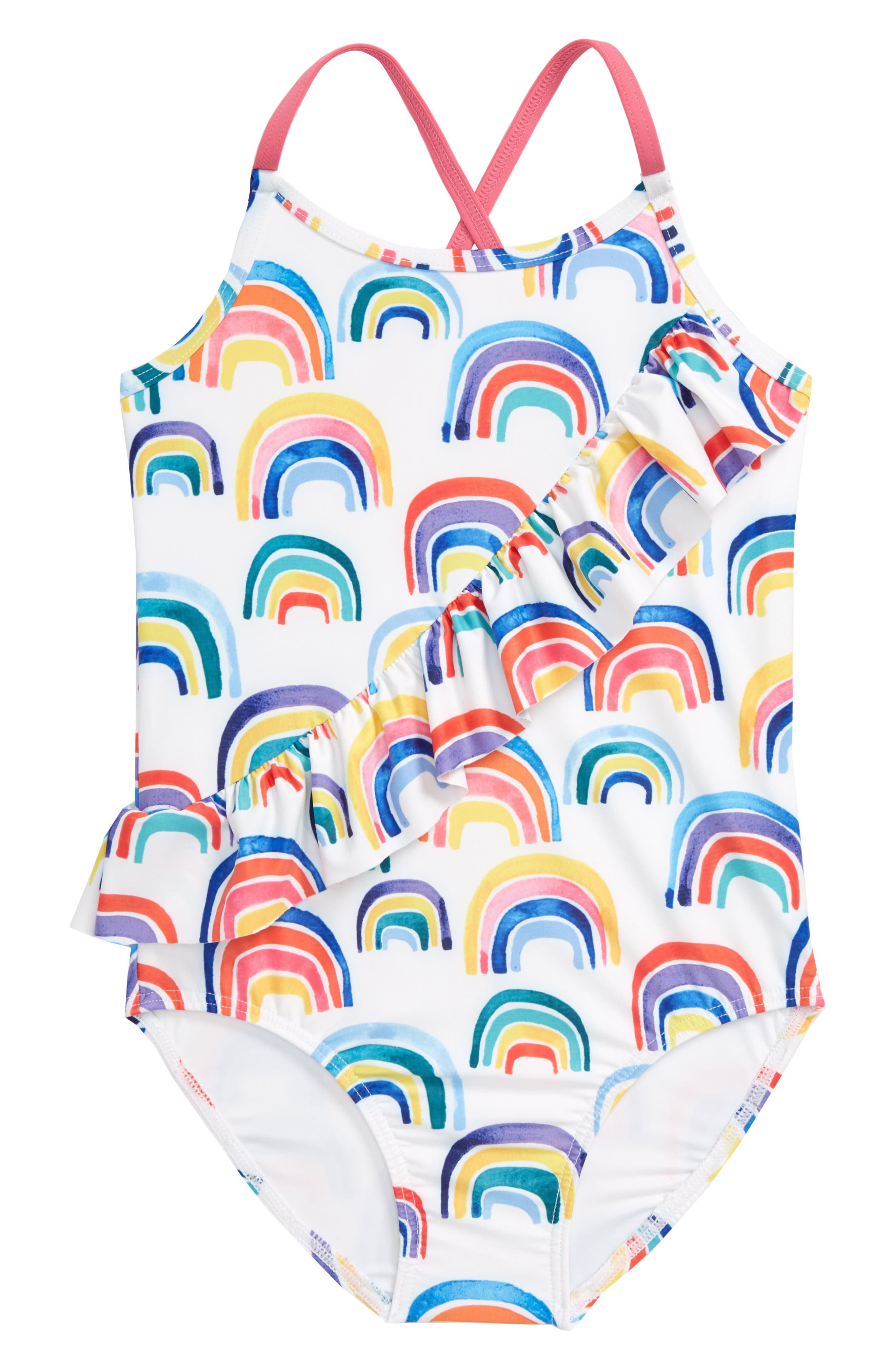 Tucker + Tate Kids' Ruffle One-Piece Swimsuit in White Multi Rainbow