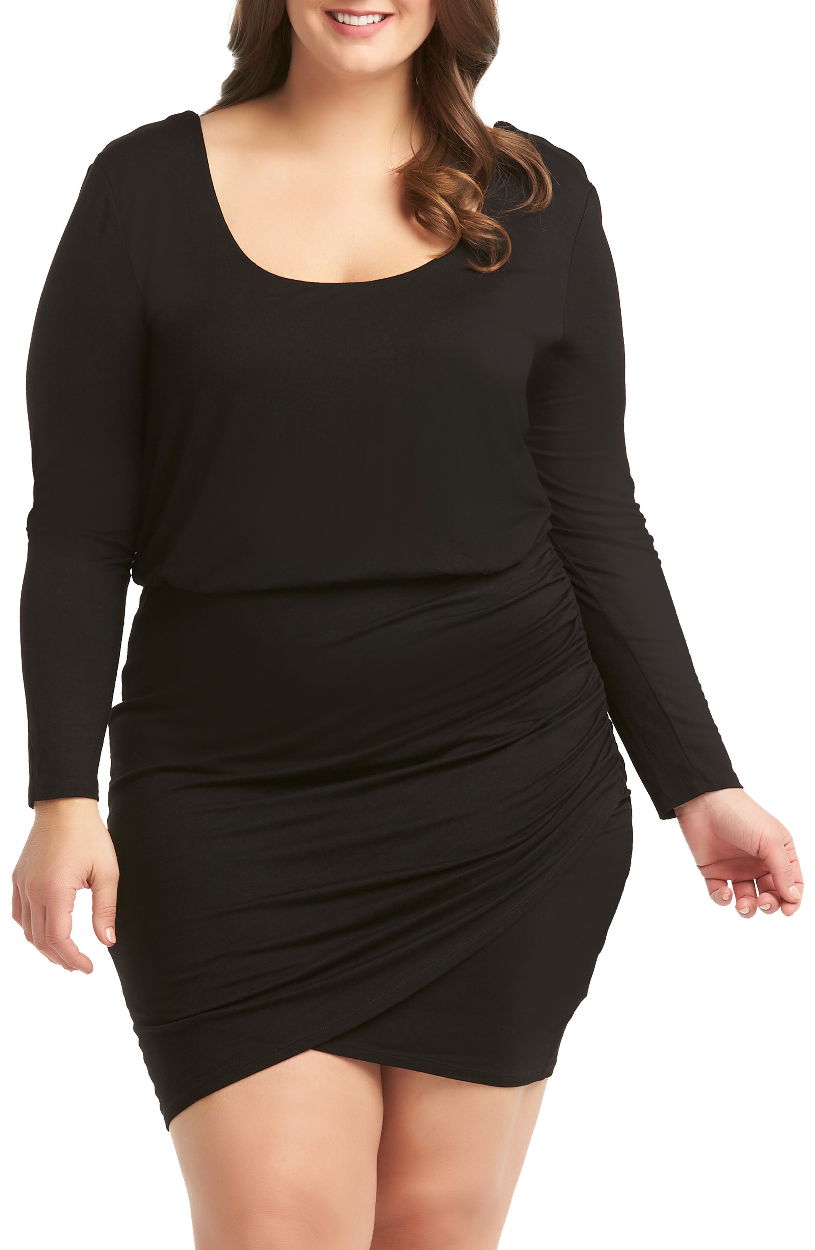 Plus Size Lemon Tart Dennis Ruched Wrap Look Dress, Black