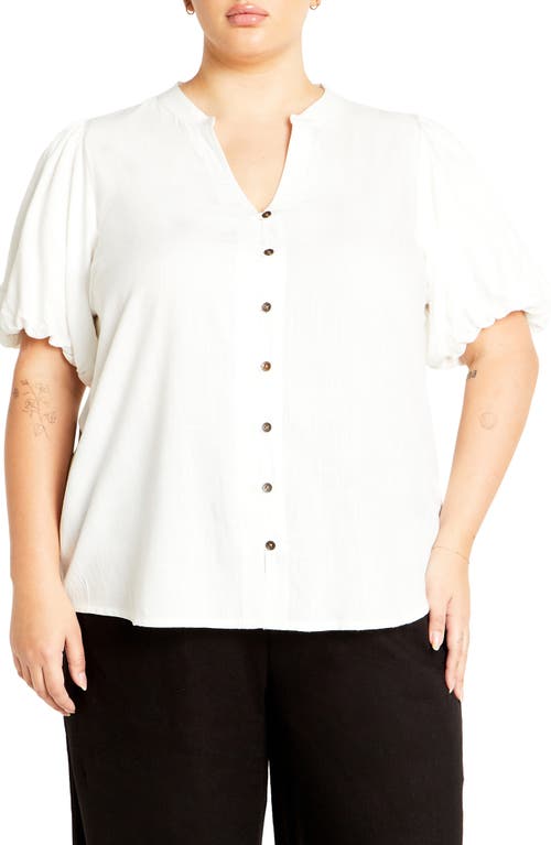 Shop City Chic Georgia Short Sleeve Button Front Shirt In Ivory