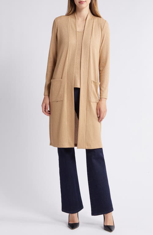 Anne Klein Metallic Rib Duster Cardigan Light Vicuna at Nordstrom,