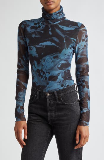 Blue mesh turtleneck best sale