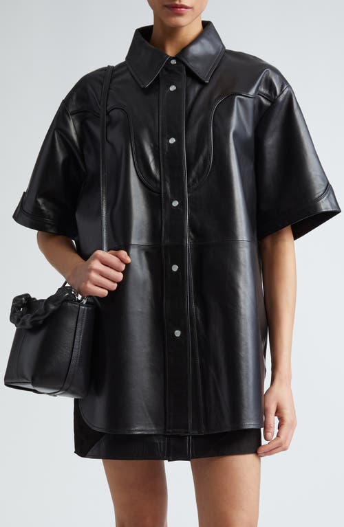 Saloon Leather Snap-Up Shirt in Black/Solid