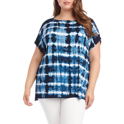 Plus Size Karen Kane Tie Dye Boat Neck Tunic, Blue