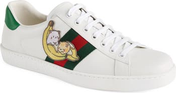 GUCCI White Leather Ace Trainers Removable Cat Patches Sneakers