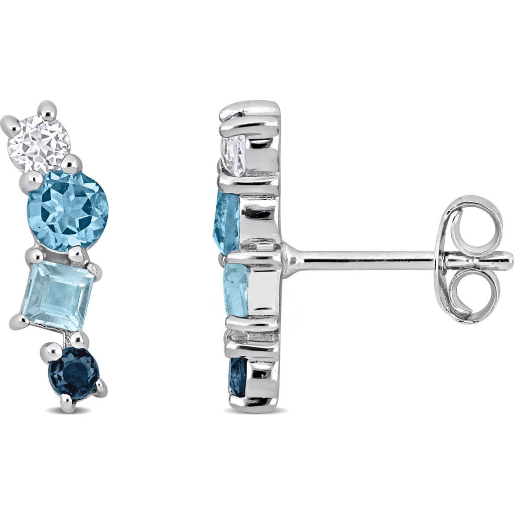 Delmar Mixed Cut Swiss London Blue Topaz, Sky Blue Topaz & White Sapphire Stud Earrings In Blue