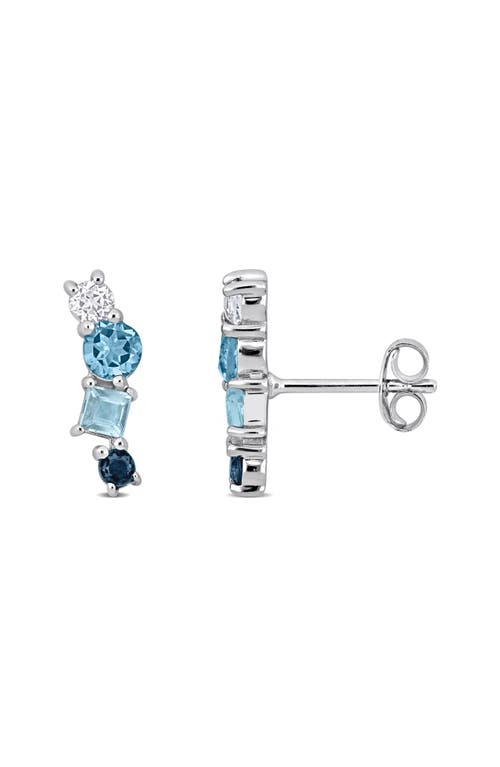 Delmar Mixed Cut Swiss London Blue Topaz, Sky Blue Topaz & White Sapphire Stud Earrings In Blue
