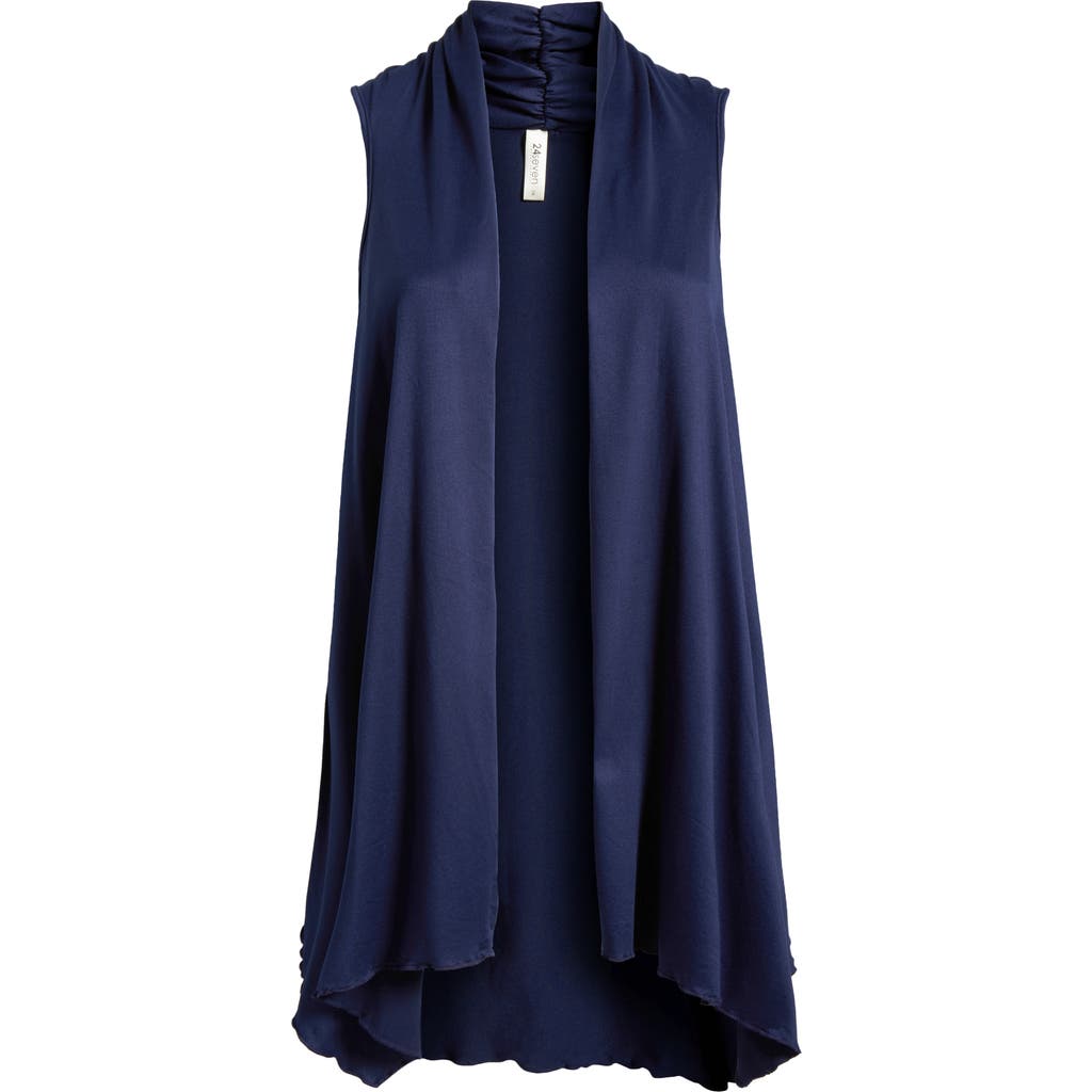 24seven Comfort Apparel Plus Size Asymmetric Open Front Cardigan Sweater In Navy