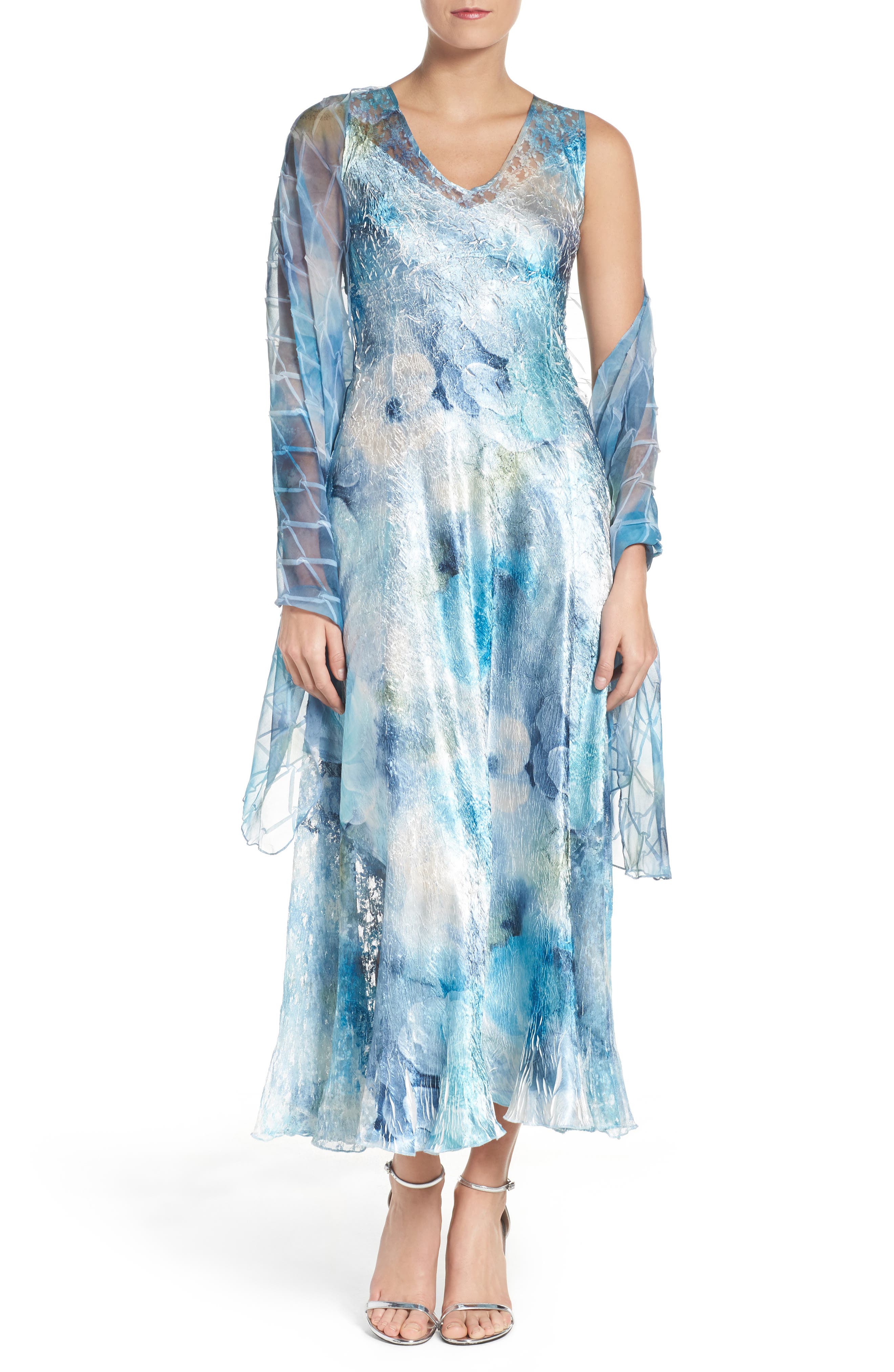 Komarov A-Line Chiffon Dress & Shawl | Nordstrom