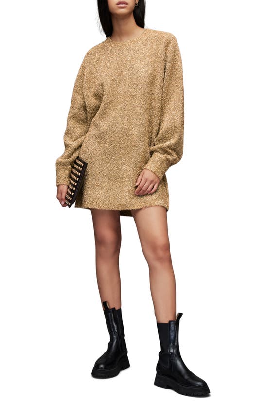 Allsaints Dazzle Long Sleeve Sweater Dress In Gold