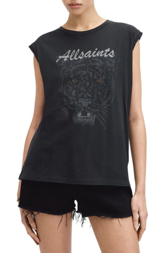 Shop Allsaints Hunter Brooke Cap Sleeve Graphic T-shirt In Washed Black